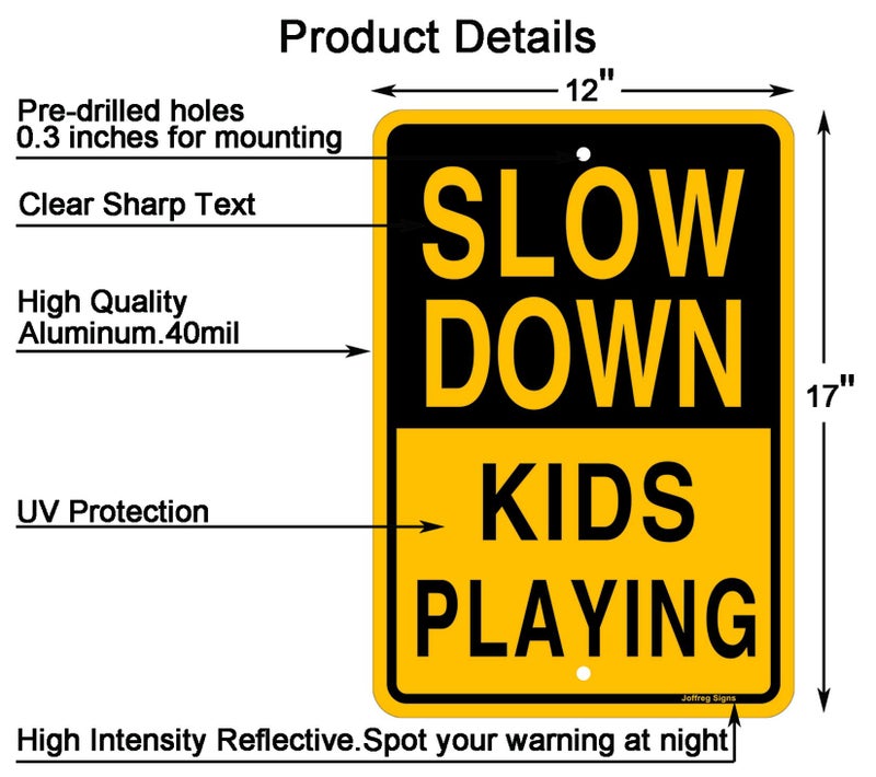 Joffreg Slow Down Kids Playing Sign,17 x12 Inches,Reflective Aluminum,2 Pack - Image 3